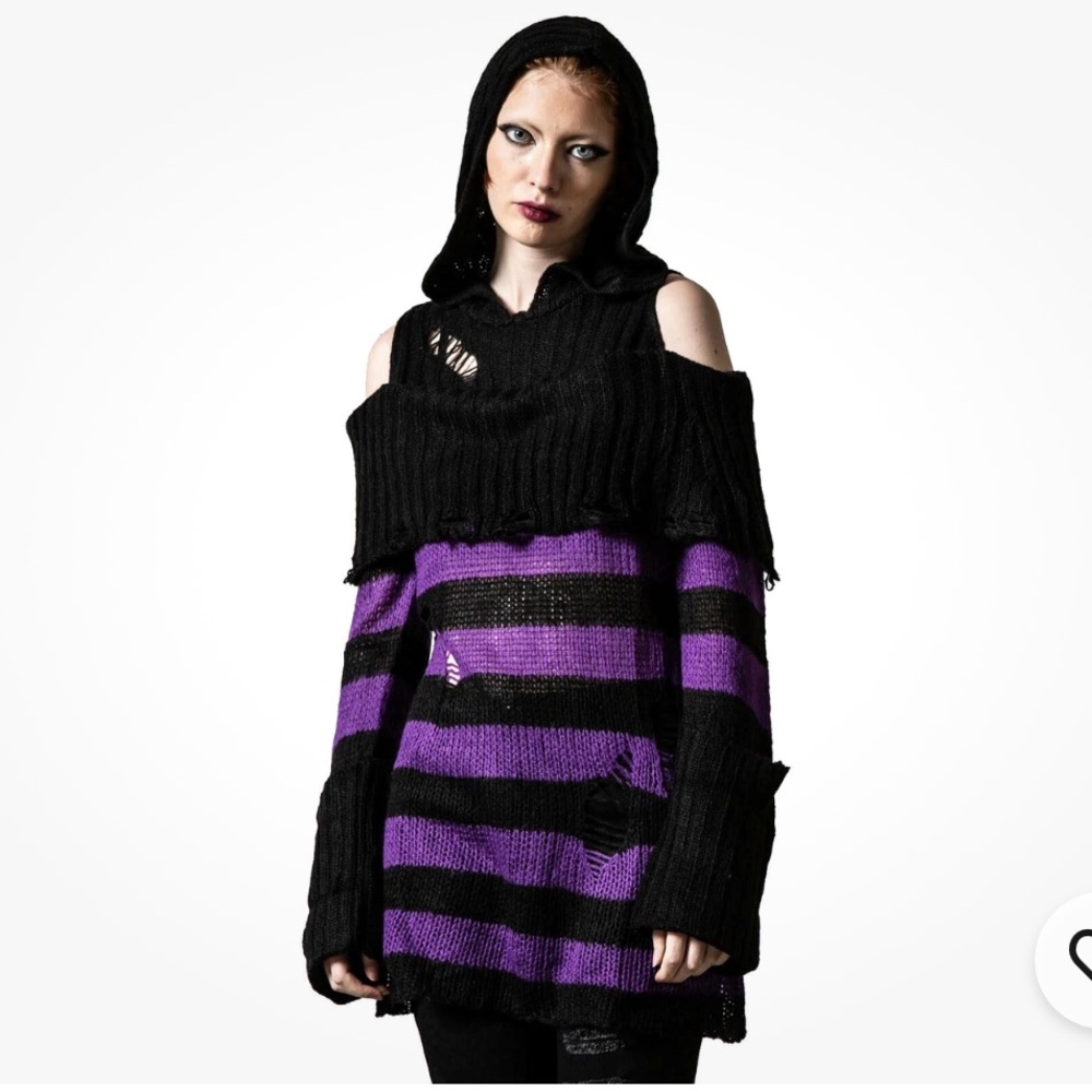 Killstar Gothic Goth Punk‎ Pullover Knit Sweater Salvia Striped Purple Size XS